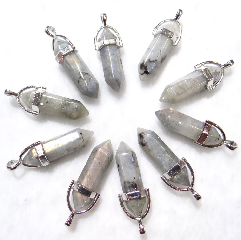 

12pcs Natural Labradorite Turquoise Stone tiger eye Quartz Crystal Hexagonal Pendant Jewelry making Accessories