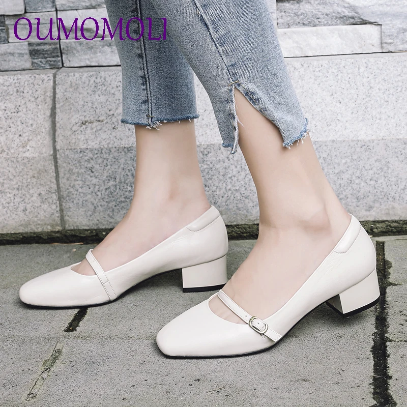 

2019 the new cow leather Square Toe high heels buckle shoes women simple Retro style high fashion women pumps 821