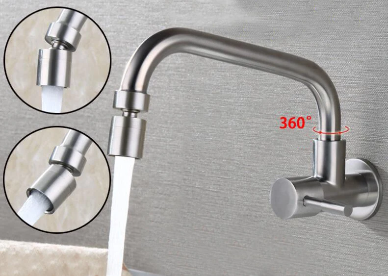 stainless steel wall Mount One Handle One Hole Pot Filler Faucet Only Cold Water With Lever Handles and a Swivel kitchen sink with drainboard