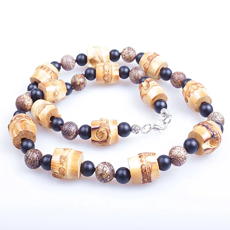 

Natural bamboo bead & 10mm stone bead Surfer Necklace for men tribal jewelry