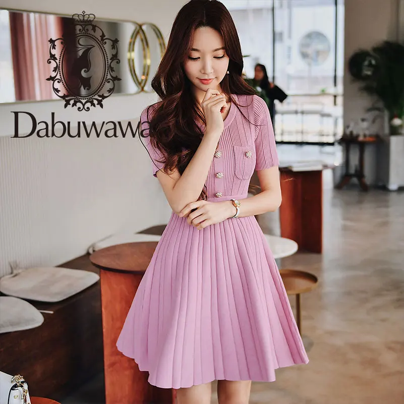 

Dabuwawa Women's Knitted Dress 2019 New Autumn Elegant O-Neck Short Sleeve Slim Short A-Line Dress Female DN1BDR054