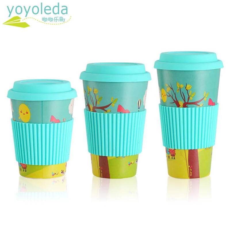 

Cute Kids Drinking Cup Children Water Milk Bottle With Silicone Lid Anti-slip Ring Bamboo Fiber No Spill Training Cup