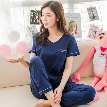 

Women's Sleepwear Summer Short sleeve Cotton Trousers Pajamas Set Ladies pajamas