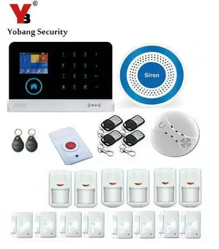 

Yobang Security APP Control RFID Wireless WIFI SMS 3G GPRS Alarm With Blue Flash Siren Panic Button Motion/Smoke Alarm Kit
