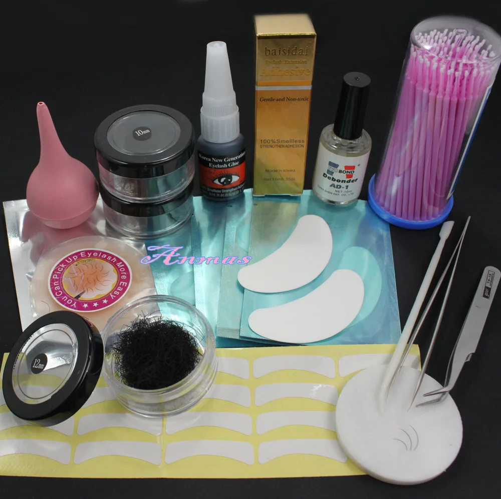 3 Box False Individual Extension Eyelash Glue Remover Swab Tape Tweezer Tool Setin False