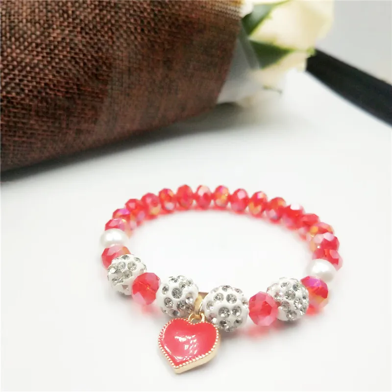 

2019 Crystal Beautiful Bracelet & Bangle Elastic Heart Bracelets For Women Handmade colors crystal pearl Beads jewelry