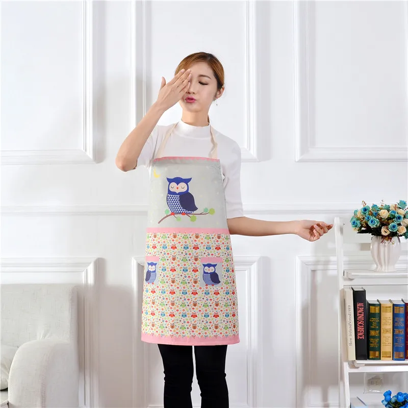 1pcs Cotton Linen Owl Flower Pattern Apron Woman Adult Bibs Home Cooking Baking Coffee Shop Cleaning Apron Kitchen Accessory - Цвет: I