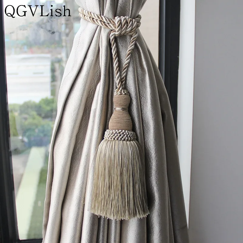 Qgvlish 2pcs Curtain Tiebacks Tassel Fringe Ropes Hanging Belt