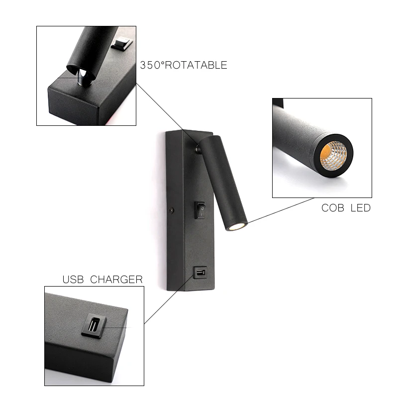 Современный светодиодный настенный светильник прикроватный USB зарядное