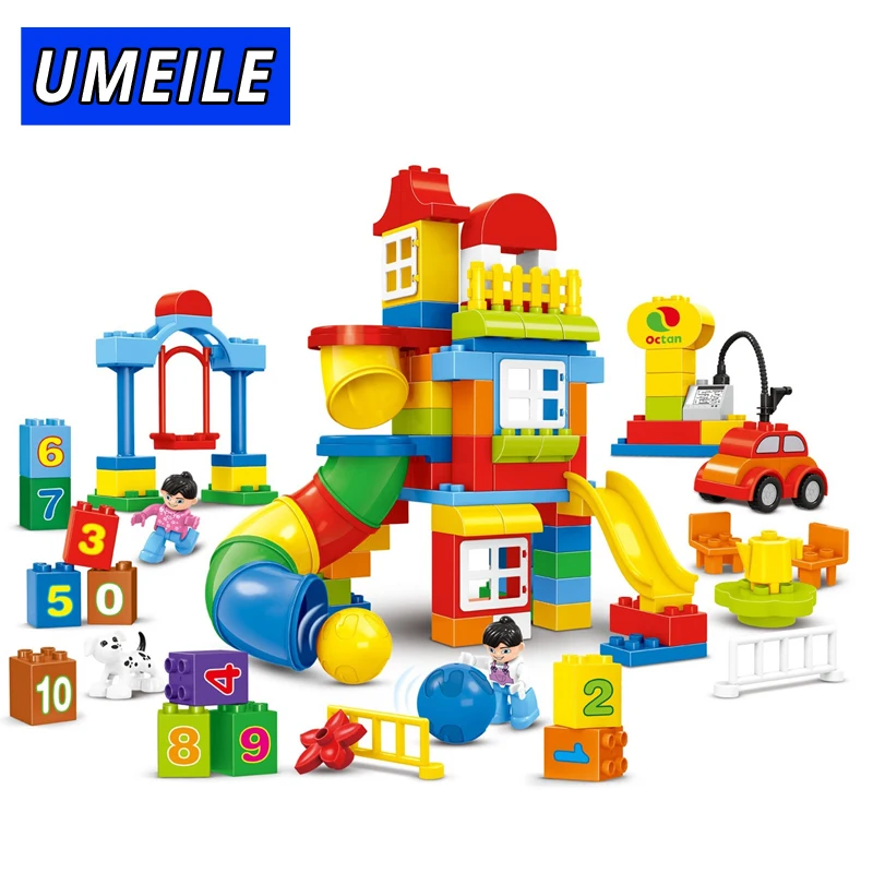 

UMEILE 130PCS Building Block Amusement Park Educational Number Slide DIY Brick Kids Toys Compatible With Duplo