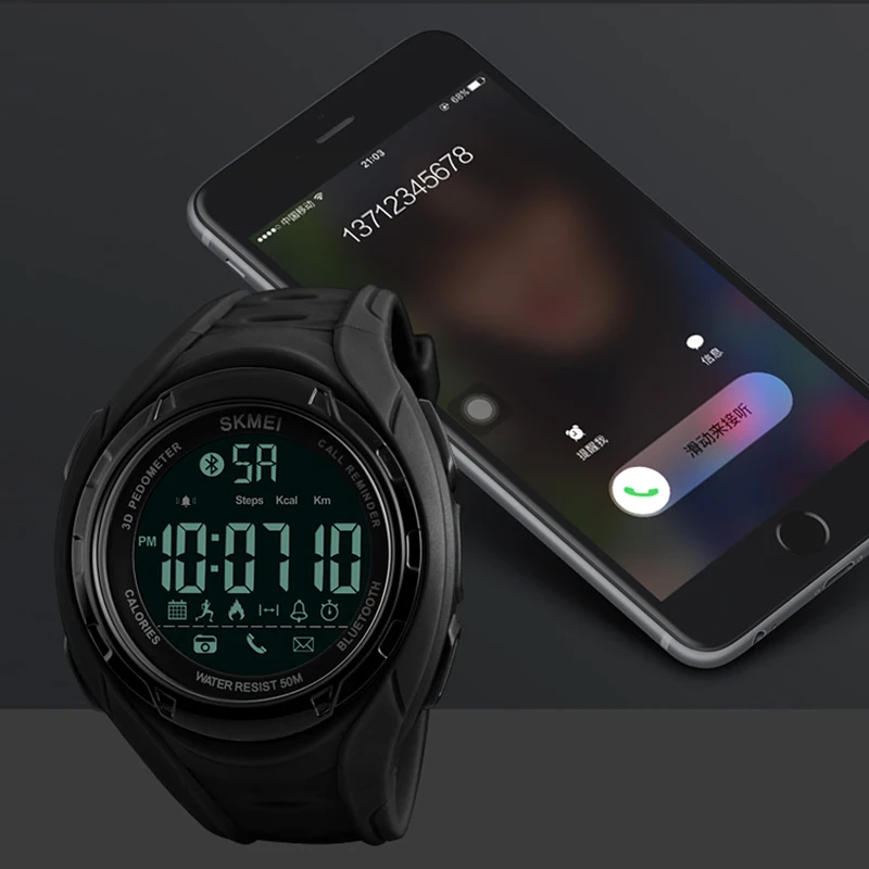 SKMEI Bluetooth умные часы для Apple IOS Android цифровые мужчин 50 м водонепроницаемый шагомер