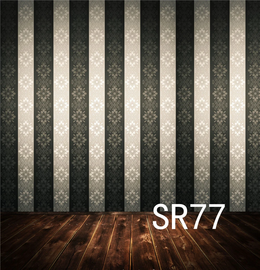 

LB vinyl Background Vintage Room With Wood And Floral Black And White Strip Customized Backdrop Photography Props Studio Photo