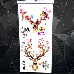 3D рога лося олень цветок филиал Рог Водонепроницаемый Временные татуировки Наклейки Для женщин поддельные флеш-тату Акварель клей