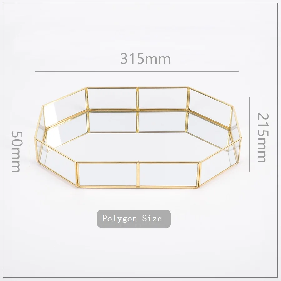 Изысканный геометрический металлический стеклянный лоток для хранения многоугольное Ювелирное Украшение Настольный лоток для хранения фруктовое блюдо Ювелирная тарелка держатель корзины для хранения - Цвет: 3