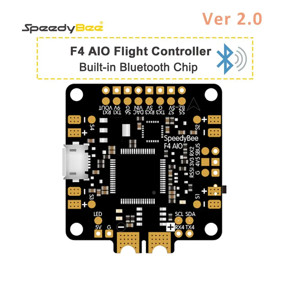 

SpeedyBee F4 AIO Flight Controller Ver 2.0 STM32F405 OSD Built-in Bluetooth Chip Supported Setting FC parameters via iOS Android