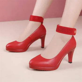 

New women's shoes Genuine leather Super high heel Buckle profession casual shoes soft women's single shoes