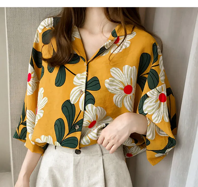 Summer Tops Women Blouses 2019 New Chic Flower Shirt Casual Chiffon Blusas Mujer Fashion Print Tops Plus Size Shirts Femme  (3)