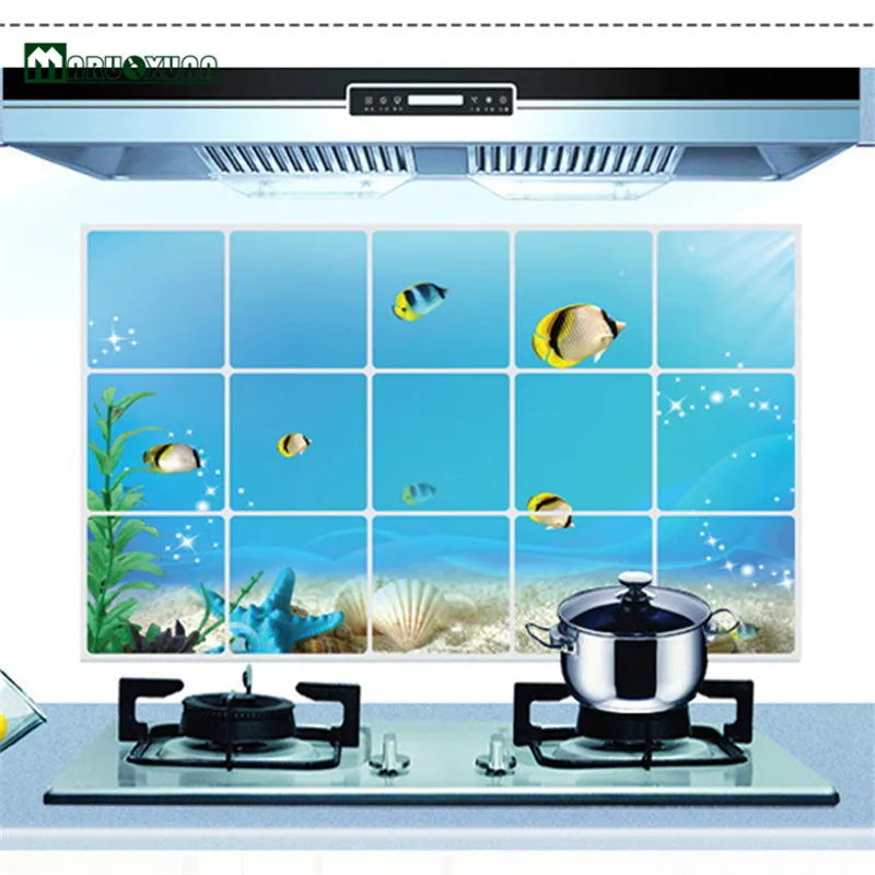 

MARUOXUAN Kitchen Wall Stickers Foil Oil Sticker Decal Home Decor Waterproof Thickening Hearth Underwater World Kitchen Decals