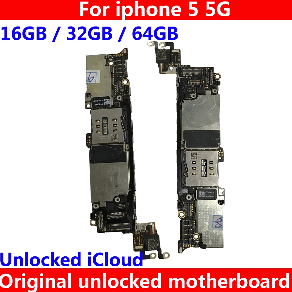 

For iphone 5 5G good working motherboard with IOS system logic board 16GB 32GB 64GB worldwide unlocked Clean iCloud mainboard