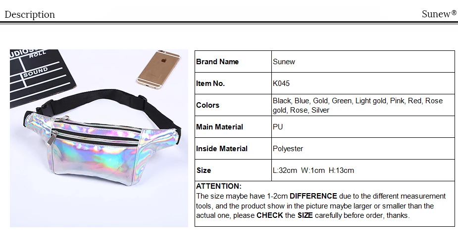 Голографическая поясная сумка с голограммой, поясная сумка, поясная сумка Borsa Marsupio Donna, Кожаная поясная сумка K045