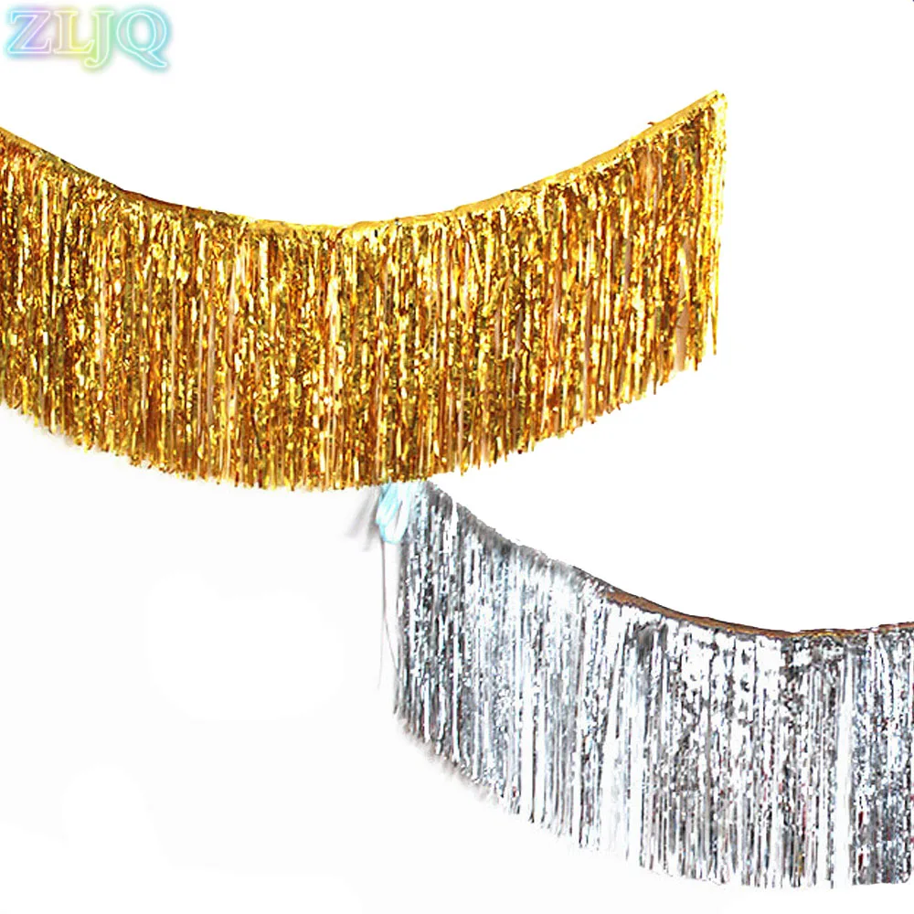 ZLJQ 120*35cm Gold Tassel Curtain Party Decorations Diy Silver Flag And