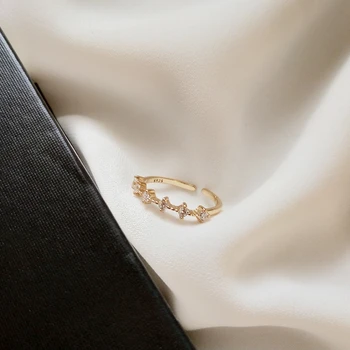

2019 Korean Delicate Zircon Star 925 Silver Jewelry Ladies Ring Gold Adjustable Elegant Female Ring Finger Ring Woman Accesories
