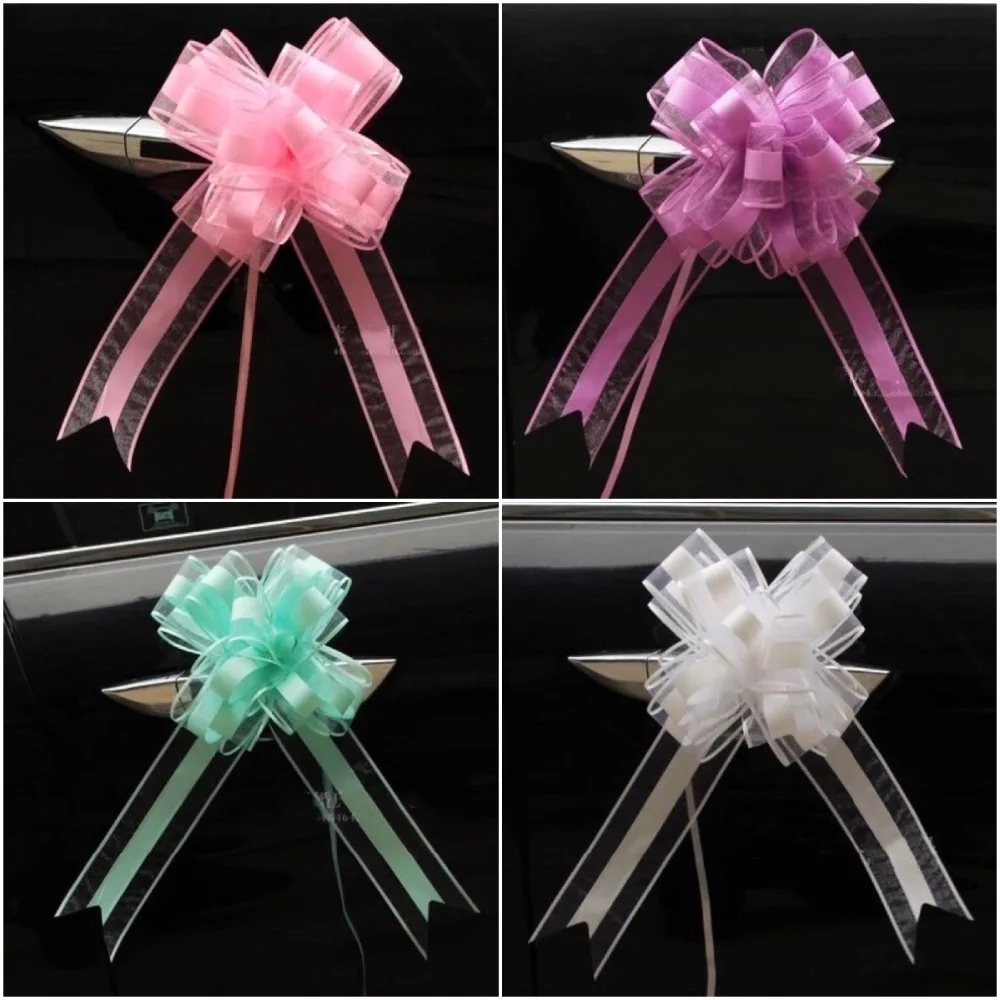 

White/Champagne Extra large snow yarn Pull Bow ribbon for Gift Packing Party room Wedding Car door handle Decoration 30pcs/lot