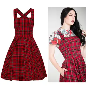 ladies red pinafore dress