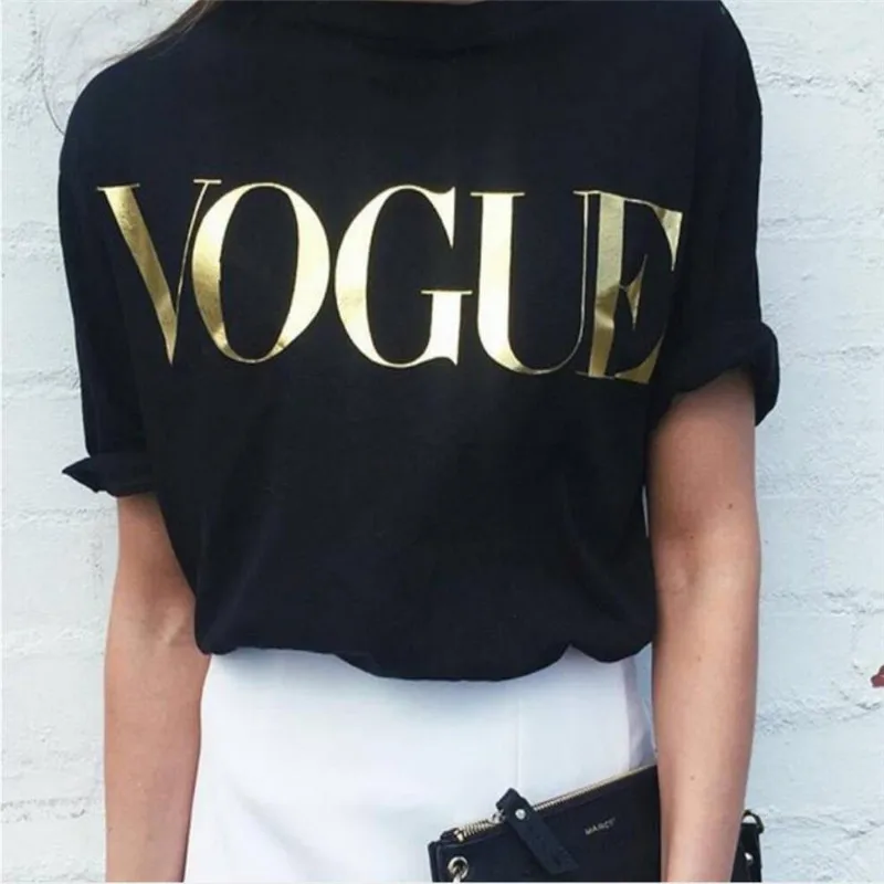 

Plus Size Fashion Summer T Shirt Women VOGUE Printed T-shirt Women Tops Tee Shirt Femme New Arrivals Hot Sale