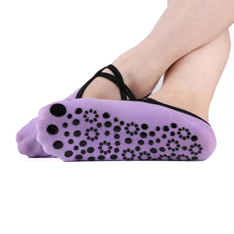 Cotton Sports Yoga Socks Slipper For Womens Non Slip Lady Damping Bandage Pilates Gym Fitness Sock Ballet Heel Dance Protector - Color: Purple