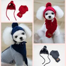 Прекрасный шерсть зимняя одежда теплые кошка собака шляпа шарф набор для рождественской вечеринки щенки костюмы Костюмы для Тедди Чихуахуа