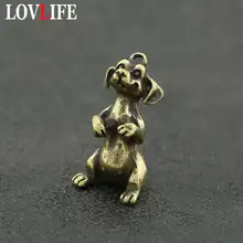 Latón lindo perro llavero colgante Vintage cobre suerte chino Zodiaco rico Animal estatua llavero divertido Festival regalos joyería