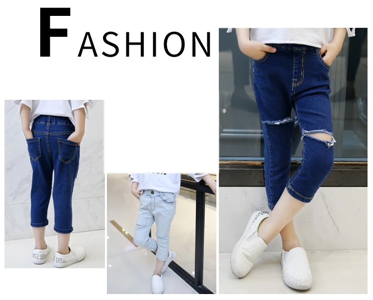 fashion 2018 children broken hole denim pants for big girls mid waist solid ripped jeans spring summer baby jeans kids clothing (10)