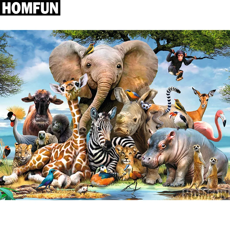 

HOMFUN 3D DIY Diamond Embroidery "Elephant Forest" Picture of Rhinestones Diamond Painting Cross Stitch Needlework Decor A00698