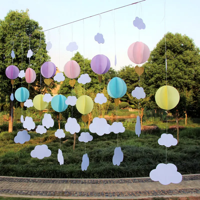 

3D Clouds Hot Air Balloons Garland, Birthday Party and Baby Shower Supplies, Nursery Favor, Up Up and Away Photo Prop Pack of 10