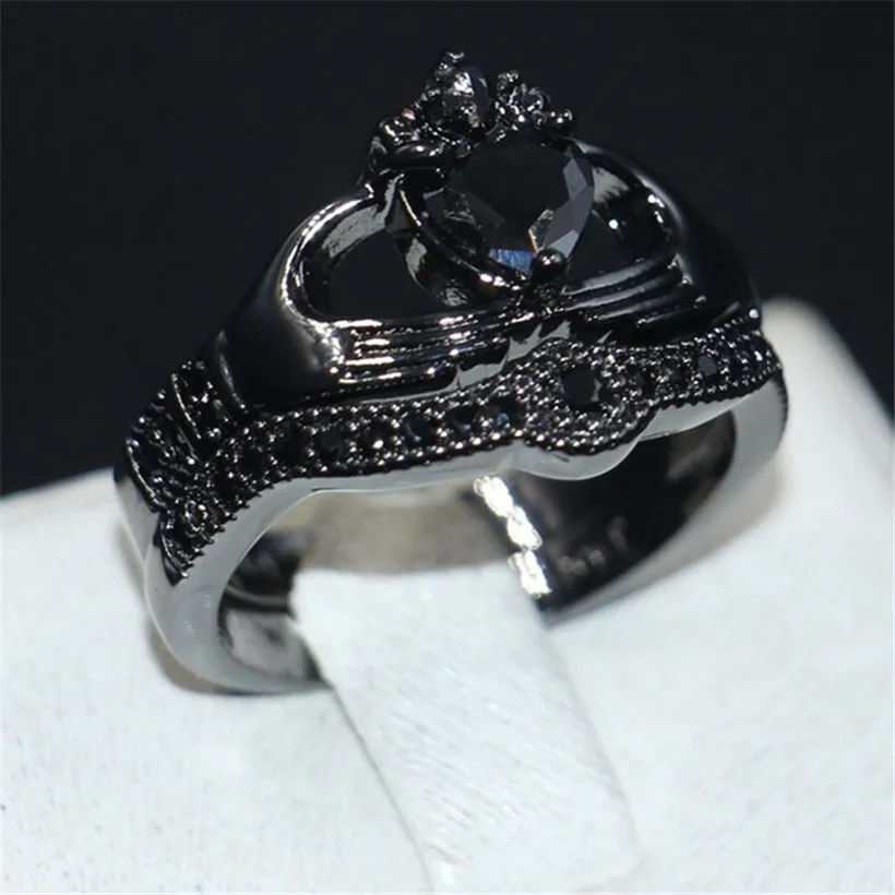 Choucong Claddagh набор свадебных колец с сердечком черного цвета 5А циркониевой короной