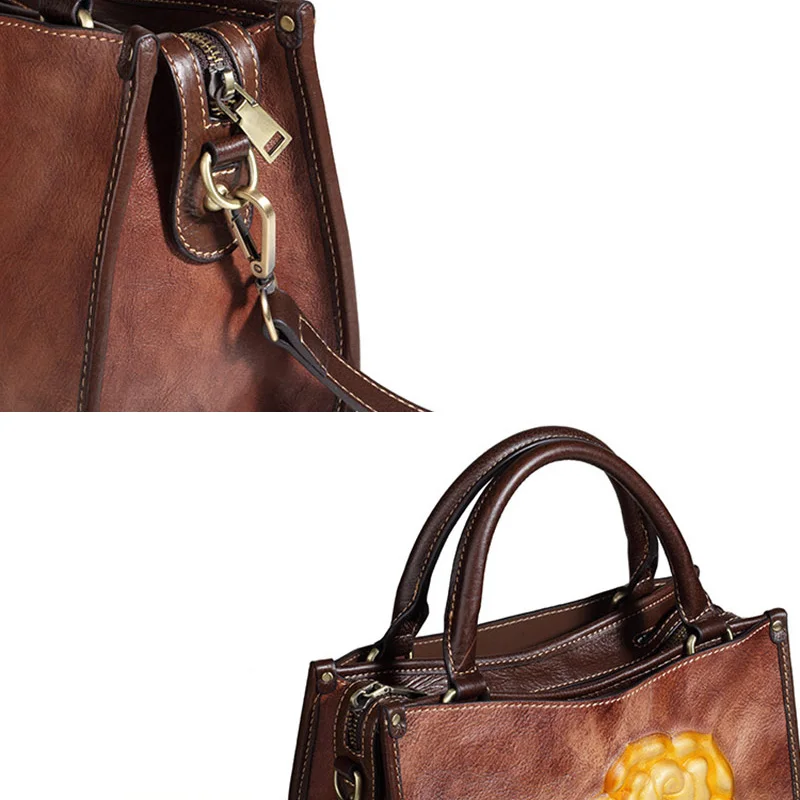 AETOO Leather vintage women's handbag, casual head-layer cowhide pillow bag, head-layer cowhide one-shoulder slanted women's bag