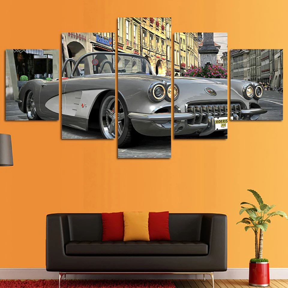 Art Painting HD Printed Canvas Decor Living Room 5 Panel Retro Classic