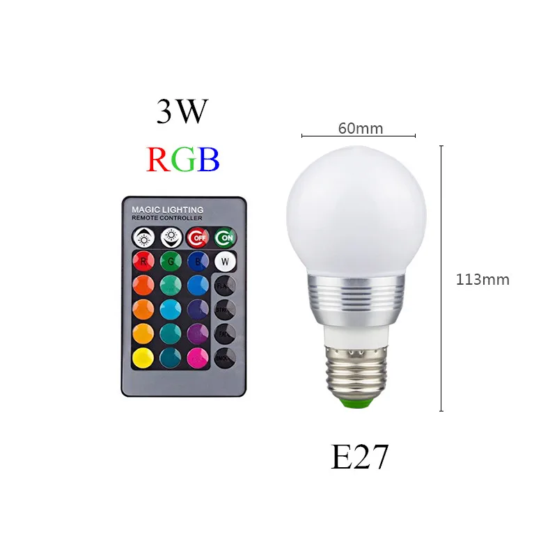 E27 E14 светодиодная RGB лампочка лампа AC85-265V 3 W 5 W 10 W 15 W RGBW/RGBWW затемнения RGB Светодиодный прожектор лампы 16 Цвета с ИК-пультом дистанционного Управление - Испускаемый цвет: E27 3W RGB