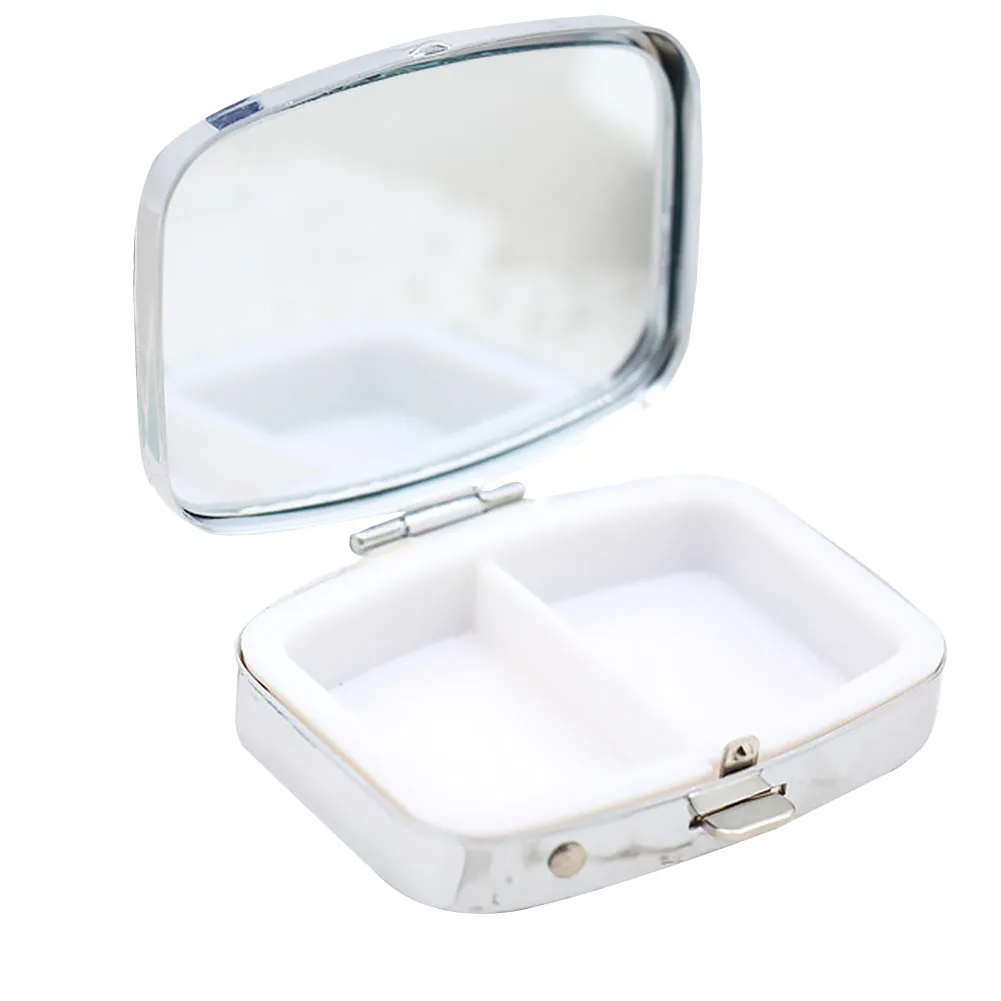 

2 Grid Metal Mini Gift Box Square Silver Candy Box Medicine Organizer Portable Storage Travel Container