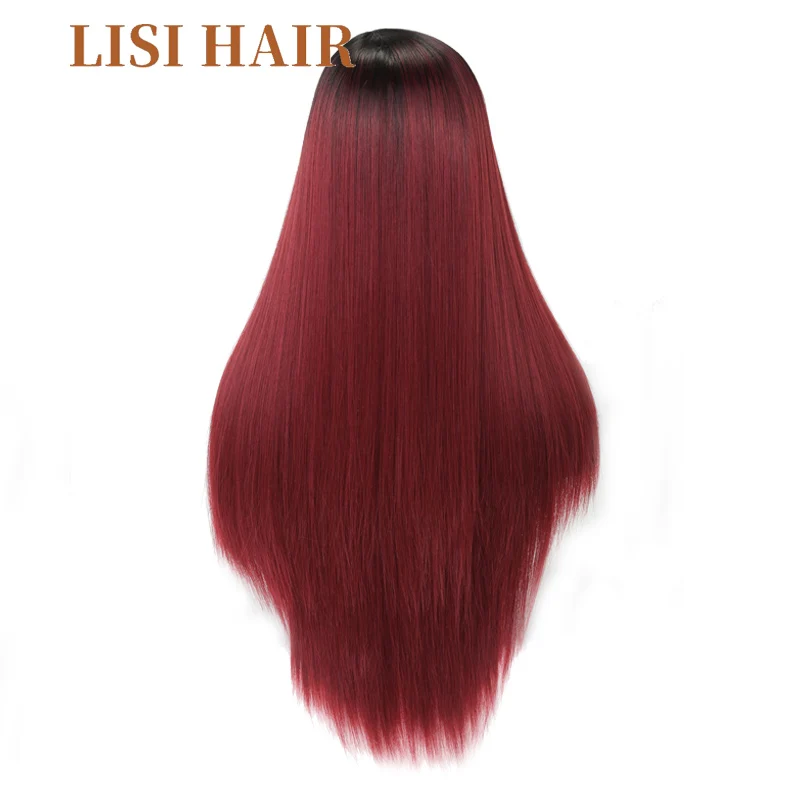 LISI HAIR 26Inches Long Straight Hair Black Omber Red Color Wigs For Women Average Size Synthetic Hair High Temperature Fiber  4 (1)