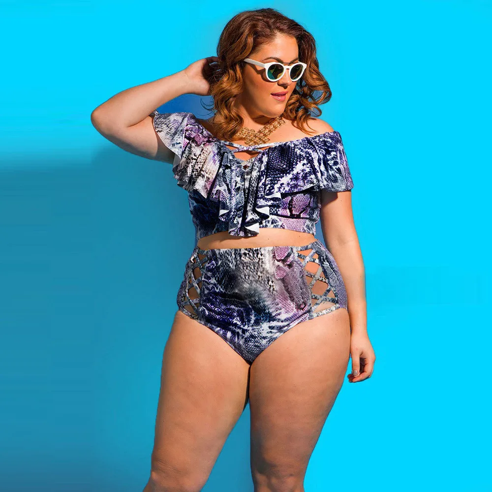 

KLV Women's Swimming Suit Swimsuit Swimmer Large Sizes Swimwear Women Print Bikini Set Bathing Suit Ruffle Swimsuit Beachwear