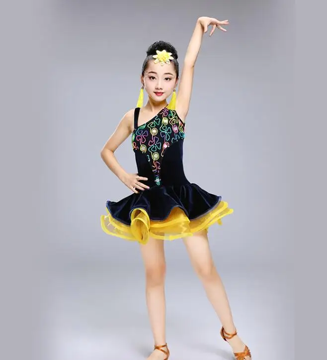Для девочек пикантные костюмы для латиноамериканских танцев Ленточки блестками платье для танцев Детские Самба конкурс бальных танцев, сальсы, латинских танцев; танцевальная одежда костюмы - Цвет: Цвет: желтый