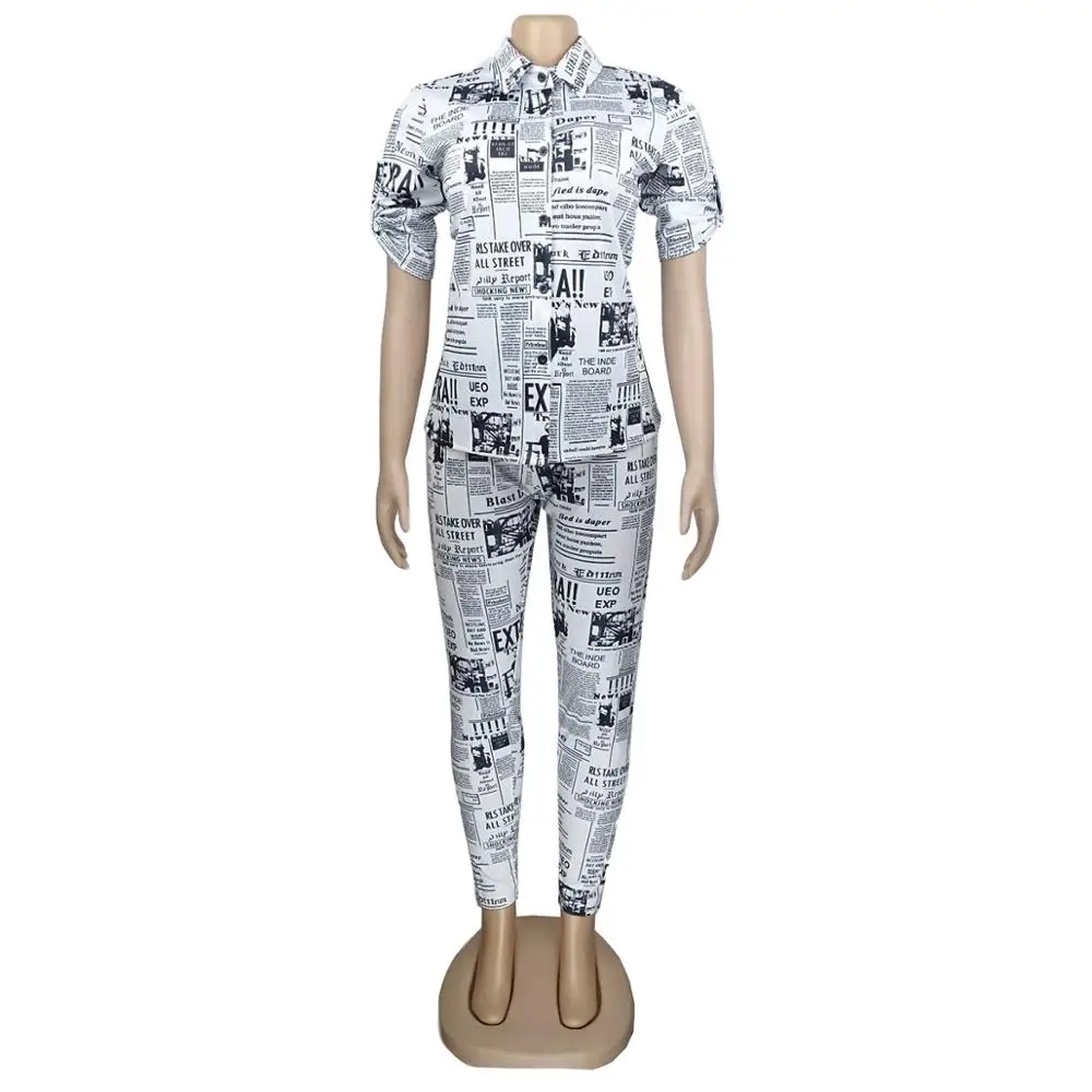 Новинка, женские летние блузки с буквенным принтом, рубашки и брюки-карандаш, комплект из двух предметов, винтажный спортивный костюм GLAL048