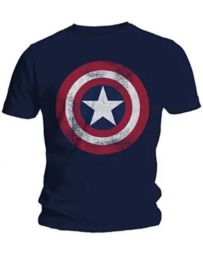

2019 Fashion Men T-Shirts Captain America Distressed Shield Logo Marvel Comics Adult Shirt M-2XL Cotton T-Shirts