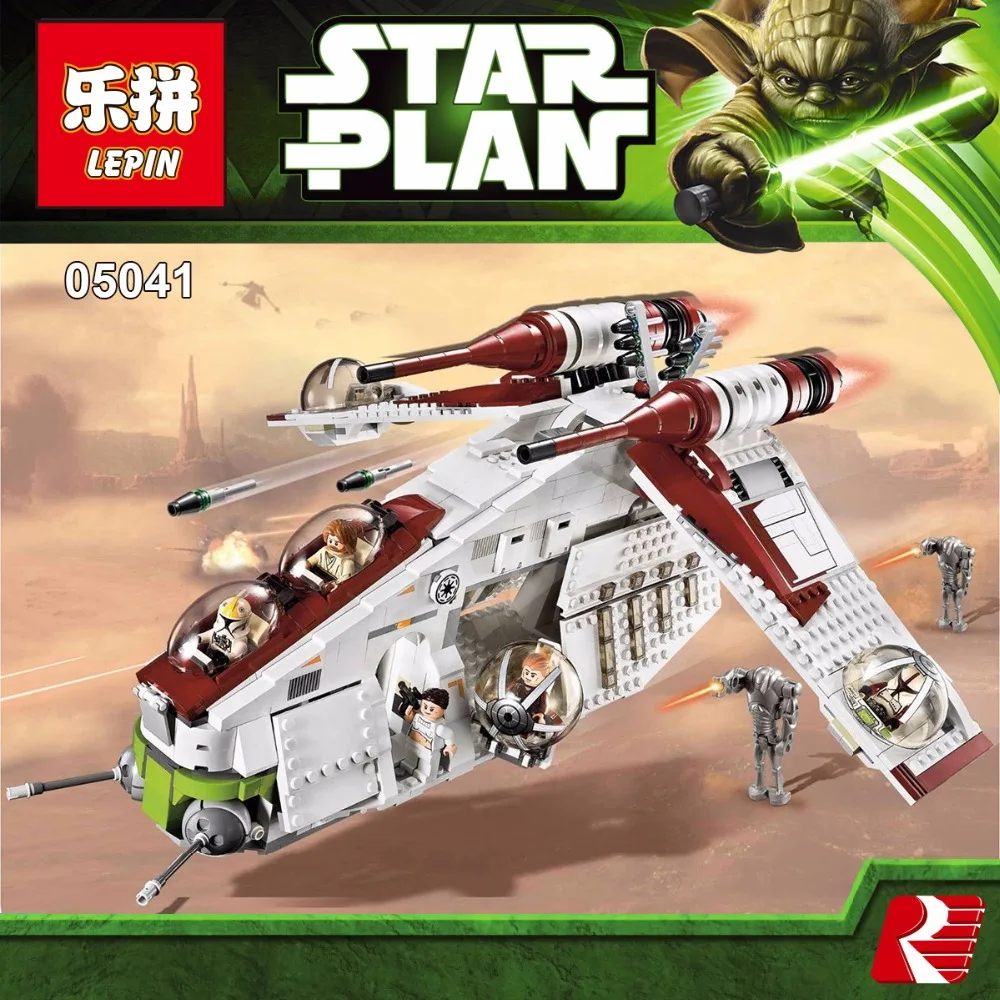 

Lepin 05041 Star Series plan Genuine the legoinglys The Republic Model Gunship Set Educational Building Blocks Bricks Toys 75021