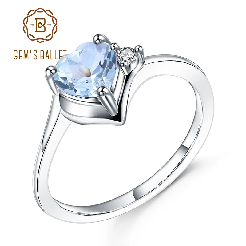 

GEM'S BALLET 0.95Ct Natural Sky Blue Topaz Heart Ring Solid 925 Sterling Silver Wedding Engagement Rings For Women Fine Jewelry