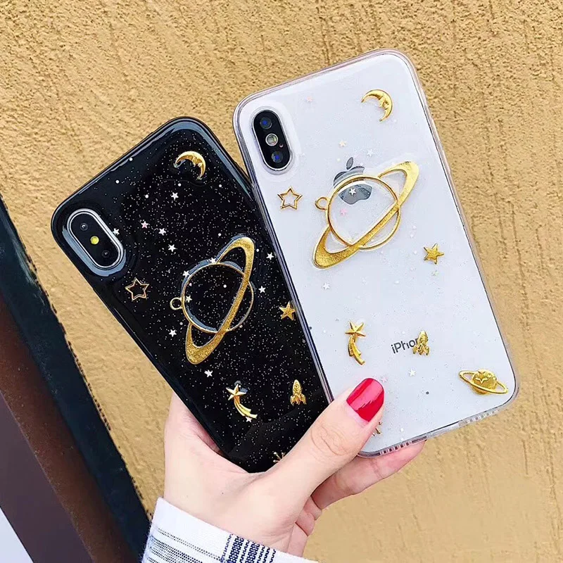 Luxury Gold Foil Phone Case For iPhone XS Max XR X Case Silicone TPU Moon Stars Planet Case For iPhone 7 6S 6 8 Plus Coque Cover (5)