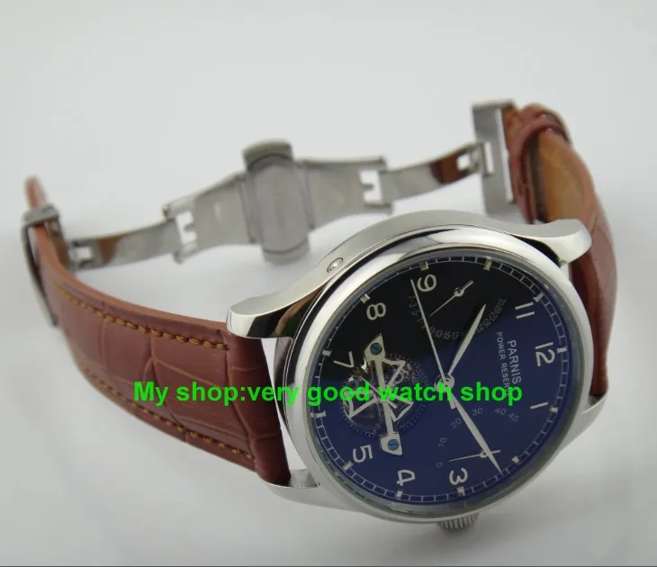 

43MM PARNIS Automatic Self-Wind movement mechanical automatic black dial men's watch butterfly buckle Mechanical watches 77
