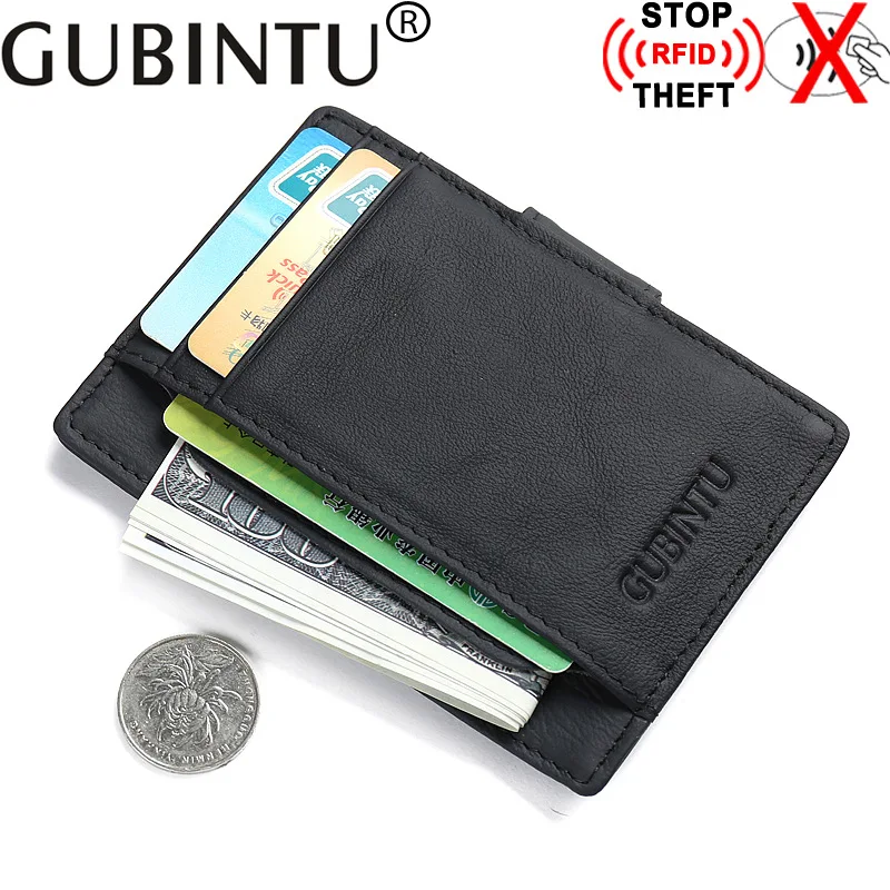 

GUBINTU Brand RFID Stop Design High Quality Genuine Leather Money Clips Fashion Men Wallets with Purses Card B